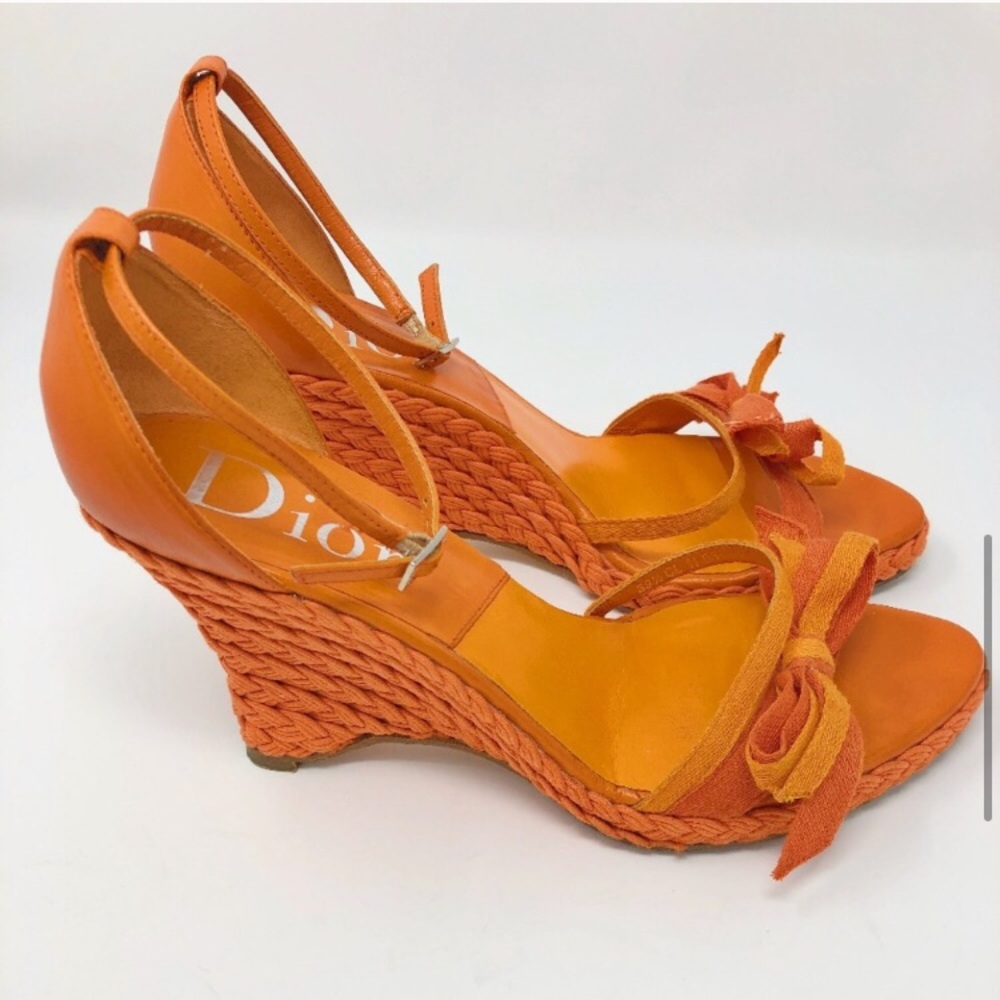 Dior Espadrille Braid Bow Sandal Peep Toe Wedges - Picture 6 of 7